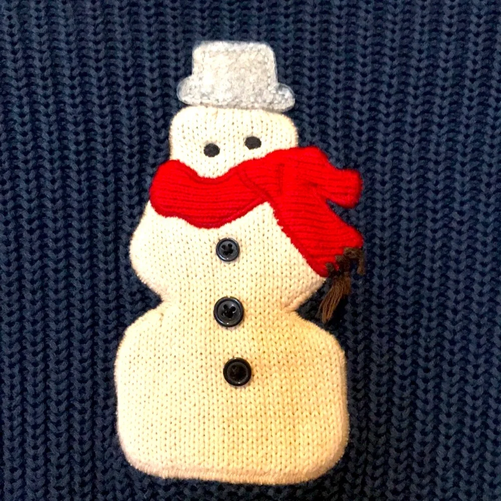 Rare Oshkosh Navy ribbed SNOWMAN appliqué winter cable knit sweater size 7 VGUC